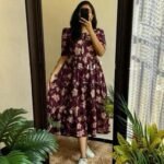 Women’s Floral Printed Rayon Frock Style Kurti – Maroon
