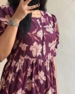 Women’s Floral Printed Rayon Frock Style Kurti – Maroon - Image 3
