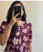 Women’s Floral Printed Rayon Frock Style Kurti – Maroon - Image 2