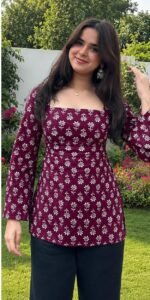 Product Name: Women Printed Square Neck Short Kurta / Top