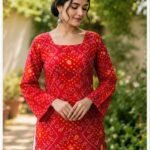 Product Name: Women Printed Short Kurta – Red Bandhani Prin