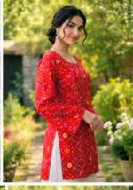 Product Name: Women Printed Short Kurta – Red Bandhani Prin - Image 3
