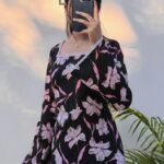Black Rayon Floral Printed Kurti with Lace Detail | Full Sleeve