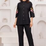 Black Floral Embroidered Straight Kurta Pant Set