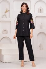 Black Floral Embroidered Straight Kurta Pant Set