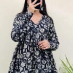 Women’s Navy Blue Floral Printed Rayon Kurta