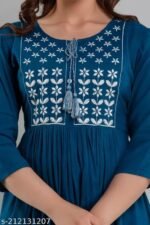 Women’s Rayon Embroidered Flared Kurti – Blue - Image 3