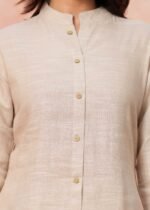 Beige Floral Embroidered Straight Kurta Pant Set | 3/4 Sleeve Ethnic Wear - Image 6