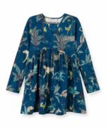Turquoise Blue Cotton Floral Printed A-Line Kurti | Full Sleeve V-Neck - Image 4