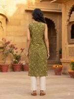 Women’s Floral Printed Cotton Straight Kurti – Half & Full Sleeves - Image 3