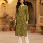 Women’s Floral Printed Cotton Straight Kurti – Half & Full Sleeves