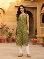 Women’s Floral Printed Cotton Straight Kurti – Half & Full Sleeves - Image 5