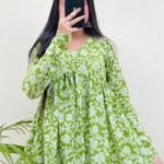 Women’s Green Floral Printed Rayon Kurta