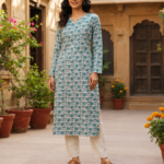 Women’s Floral Printed Cotton Straight Kurti – Half & Full Sleeves