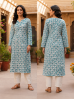 Women’s Floral Printed Cotton Straight Kurti – Half & Full Sleeves - Image 4