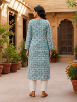 Women’s Floral Printed Cotton Straight Kurti – Half & Full Sleeves - Image 5
