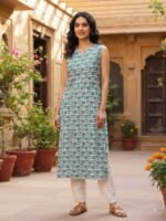 Women’s Floral Printed Cotton Straight Kurti – Half & Full Sleeves - Image 7
