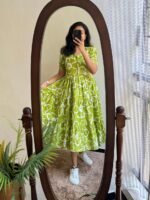 Women’s Floral Printed Rayon Frock Style Kurti – White & Pink
