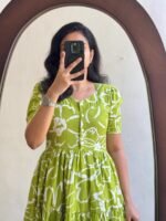 Women’s Floral Printed Rayon Frock Style Kurti – White & Pink - Image 2