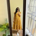 Women’s Floral Printed Rayon Frock Style Kurti – Mustard Yellow