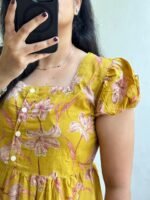 Women’s Floral Printed Rayon Frock Style Kurti – Mustard Yellow - Image 2