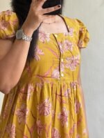 Women’s Floral Printed Rayon Frock Style Kurti – Mustard Yellow - Image 3