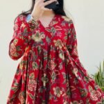 Women’s Printed Rayon Kurta | Floral Print Flared Kurta
