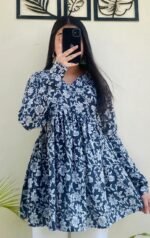Women’s Printed Rayon Kurta | Blue Floral Print Flared Kurta - Image 2