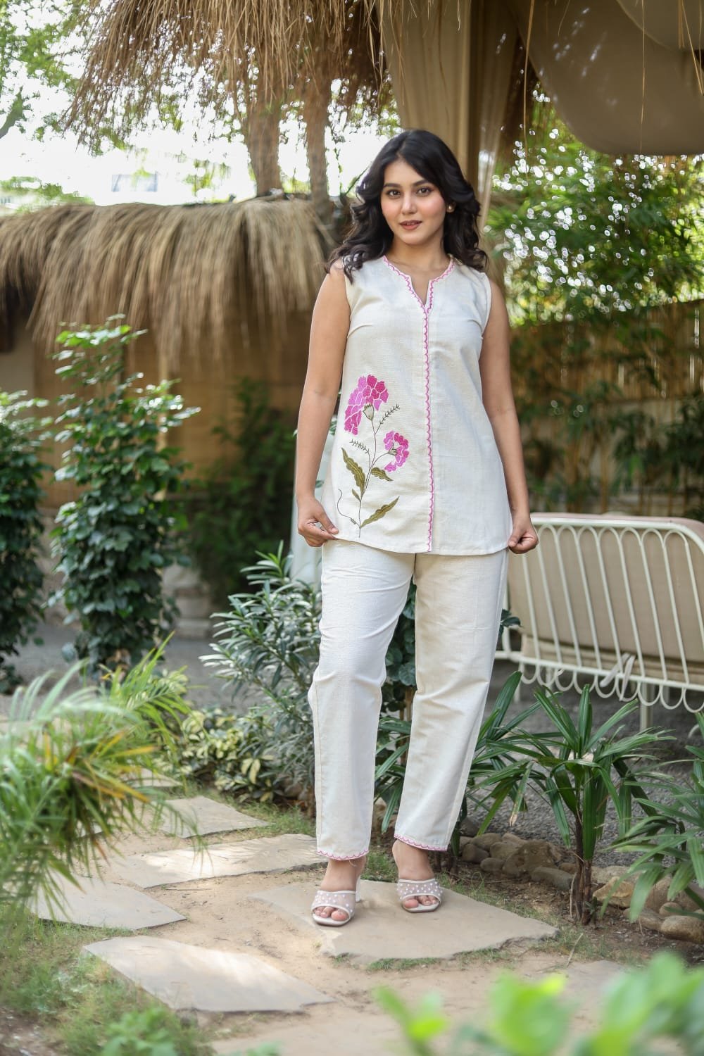pik2pice2(B) Women Cotton Flex Full Embroidered 2 Piece Suit Set - Image 1