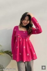Product Name: Women Printed Short Kurta – Pink Ethnic Print