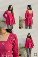 Product Name: Women Printed Short Kurta – Pink Ethnic Print - Image 2