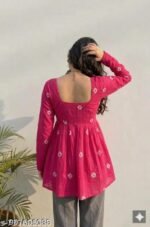 Product Name: Women Printed Short Kurta – Pink Ethnic Print - Image 3