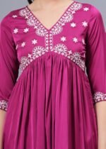 Women’s Embroidered Rayon Flared Kurta | 3/4 Sleeve Ethnic Kurti - Image 3