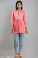 Women’s Rayon Embroidered Kurta | 3/4 Sleeve Flared Kurta - Image 2