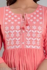 Women’s Rayon Embroidered Kurta | 3/4 Sleeve Flared Kurta - Image 3