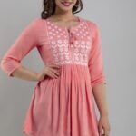 Women’s Rayon Embroidered Kurta | 3/4 Sleeve Flared Kurta