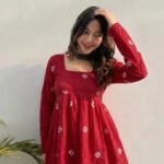 Product Name: Women Printed Short Kurta – Red Ethnic Print