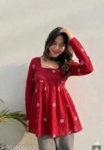 Product Name: Women Printed Short Kurta – Red Ethnic Print