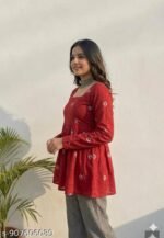 Product Name: Women Printed Short Kurta – Red Ethnic Print - Image 2