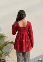 Product Name: Women Printed Short Kurta – Red Ethnic Print - Image 3