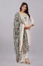 Women Cotton Flex Embroidered Suit Set with Dupatta - Image 7