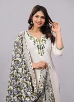 Women Cotton Flex Embroidered Suit Set with Dupatta - Image 3