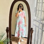 Women’s Floral Printed Rayon Frock Style Kurti – Sky Blue & Pink