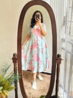 Women’s Floral Printed Rayon Frock Style Kurti – Sky Blue & Pink - Image 4
