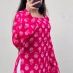 Product Name: Women Printed Short Kurta – Pink Floral Print