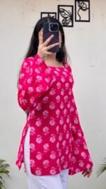 Product Name: Women Printed Short Kurta – Pink Floral Print