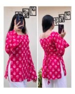 Product Name: Women Printed Short Kurta – Pink Floral Print - Image 2