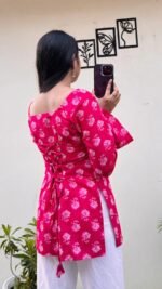 Product Name: Women Printed Short Kurta – Pink Floral Print - Image 3