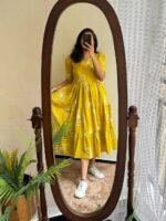 Women’s Floral Printed Rayon Frock Style Kurti – Mustard Yellow - Image 5