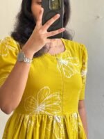 Women’s Floral Printed Rayon Frock Style Kurti – Mustard Yellow - Image 2